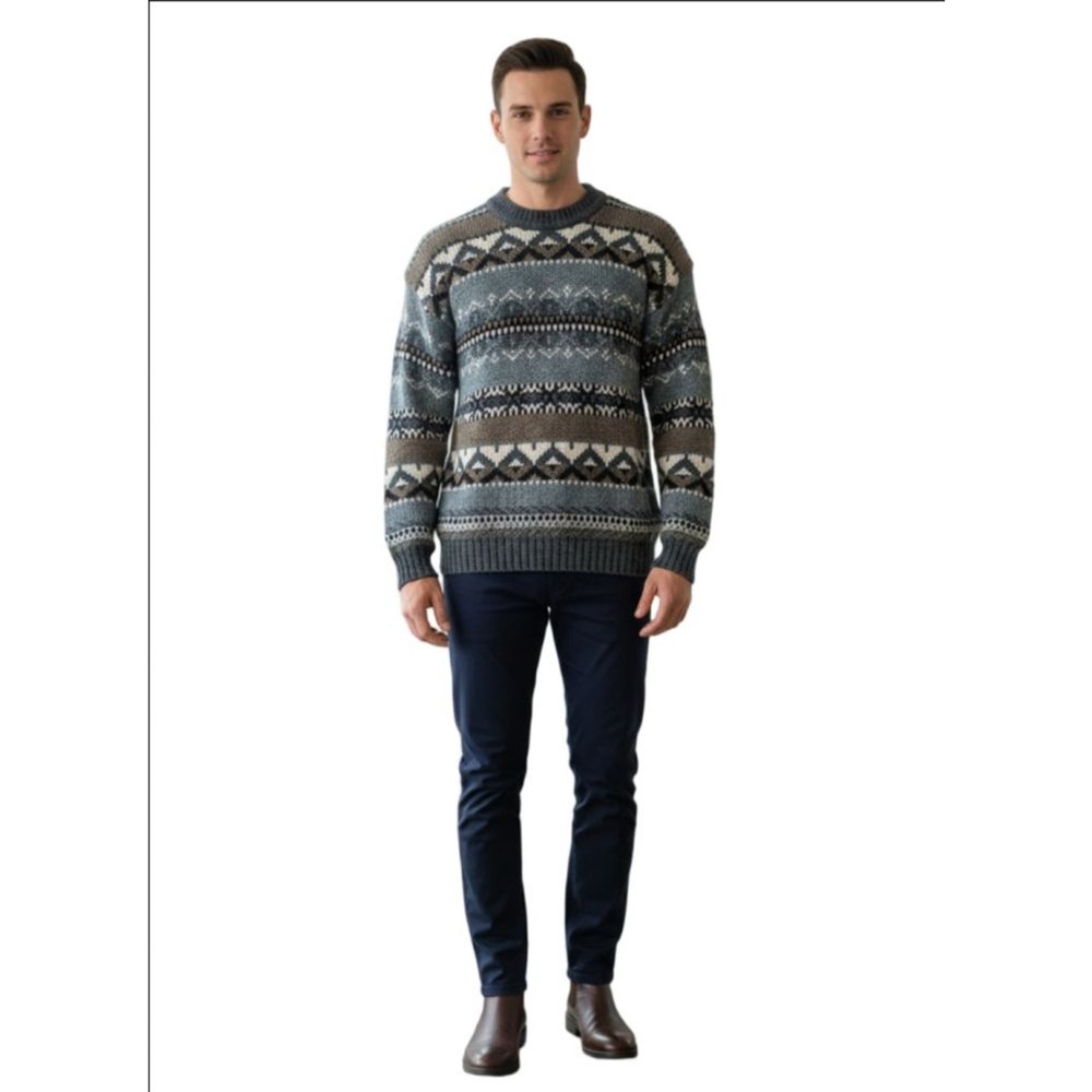 Men's Expressions Crewneck Sweater XL Blue Brown Fair Isle